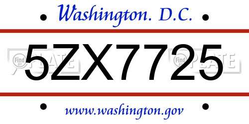 5ZX7725 District Of Columbia License Plate