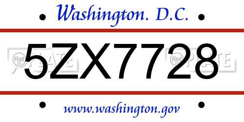 5ZX7728 District Of Columbia License Plate