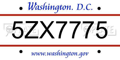 5ZX7775 District Of Columbia License Plate