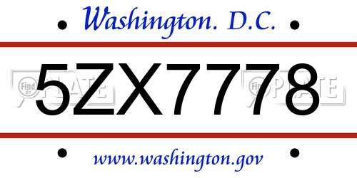 5ZX7778 District Of Columbia License Plate