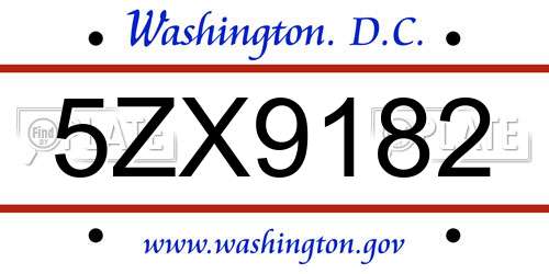5ZX9182 District Of Columbia License Plate