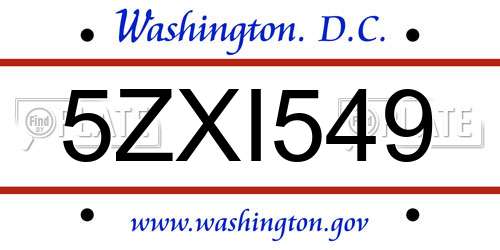 5ZXI549 District Of Columbia License Plate