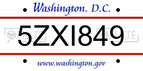 5ZXI849 District Of Columbia License Plate