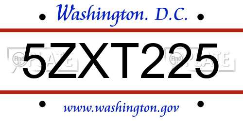 5ZXT225 District Of Columbia License Plate