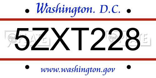 5ZXT228 District Of Columbia License Plate