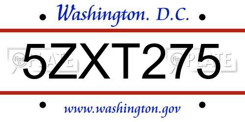 5ZXT275 District Of Columbia License Plate