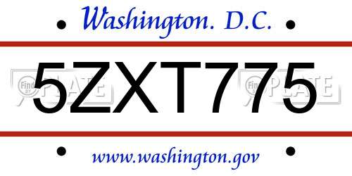 5ZXT775 District Of Columbia License Plate