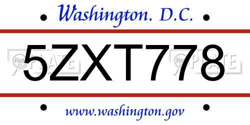 5ZXT778 District Of Columbia License Plate
