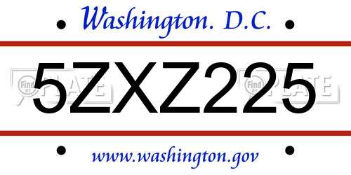 5ZXZ225 District Of Columbia License Plate