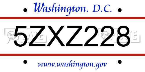 5ZXZ228 District Of Columbia License Plate