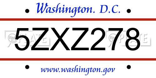 5ZXZ278 District Of Columbia License Plate