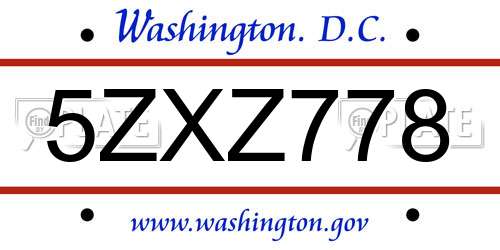 5ZXZ778 District Of Columbia License Plate