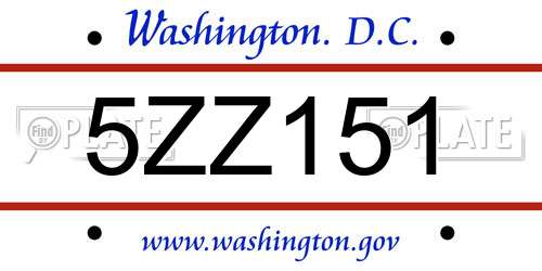 5ZZ151 District Of Columbia License Plate