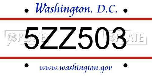 5ZZ503 District Of Columbia License Plate