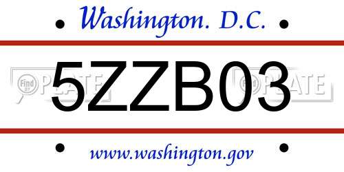 5ZZB03 District Of Columbia License Plate