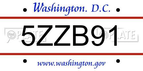 5ZZB91 District Of Columbia License Plate