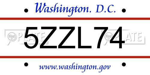 5ZZL74 District Of Columbia License Plate