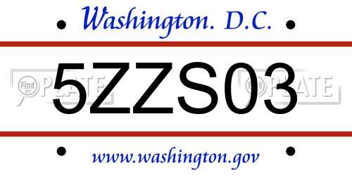 5ZZS03 District Of Columbia License Plate