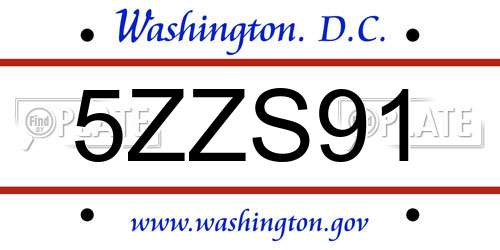5ZZS91 District Of Columbia License Plate