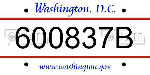 600837B District Of Columbia License Plate
