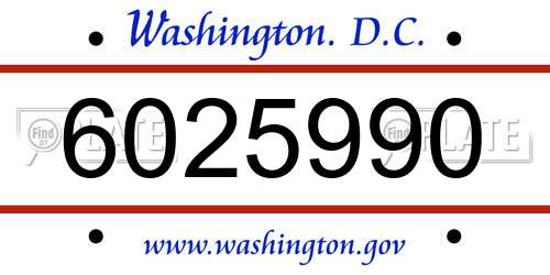 6025990 District Of Columbia License Plate