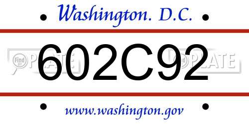 602C92 District Of Columbia License Plate