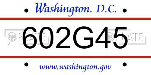 602G45 District Of Columbia License Plate