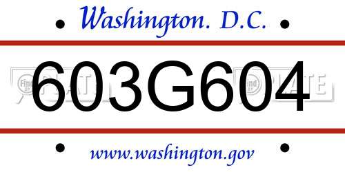 603G604 District Of Columbia License Plate