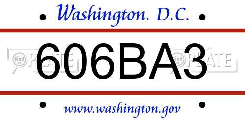 606BA3 District Of Columbia License Plate