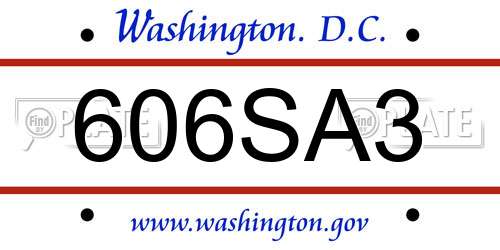 606SA3 District Of Columbia License Plate