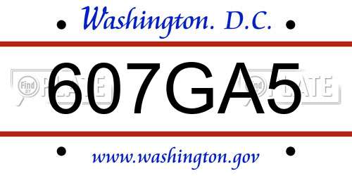 607GA5 District Of Columbia License Plate