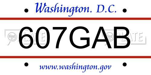 607GAB District Of Columbia License Plate