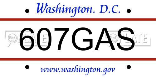 607GAS District Of Columbia License Plate