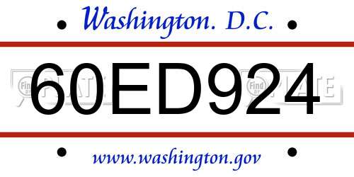 60ED924 District Of Columbia License Plate