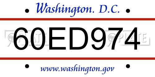 60ED974 District Of Columbia License Plate