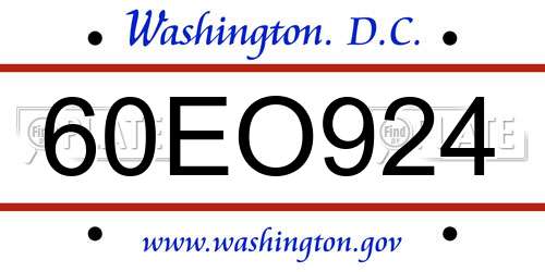 60EO924 District Of Columbia License Plate