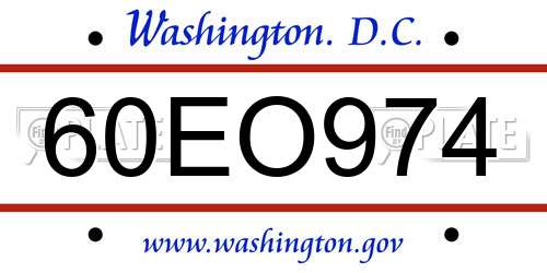 60EO974 District Of Columbia License Plate
