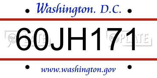 60JH171 District Of Columbia License Plate