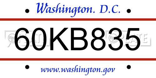 60KB835 District Of Columbia License Plate