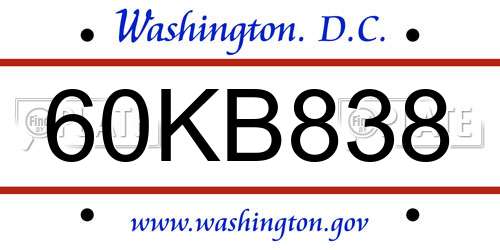 60KB838 District Of Columbia License Plate