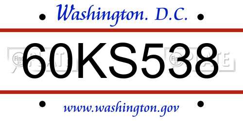 60KS538 District Of Columbia License Plate