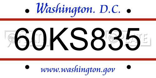 60KS835 District Of Columbia License Plate