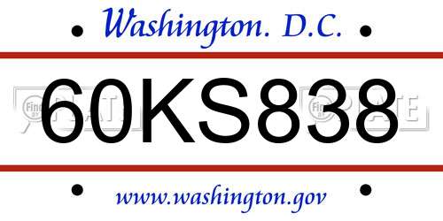 60KS838 District Of Columbia License Plate