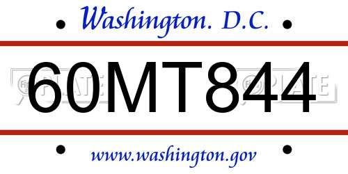 60MT844 District Of Columbia License Plate
