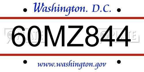 60MZ844 District Of Columbia License Plate
