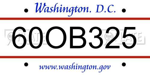 60OB325 District Of Columbia License Plate