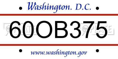 60OB375 District Of Columbia License Plate