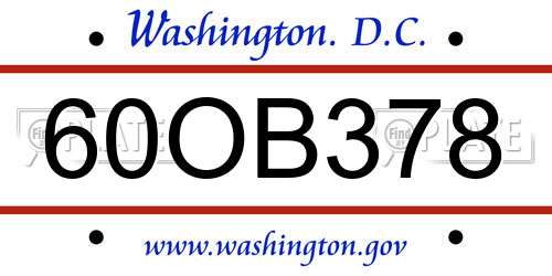 60OB378 District Of Columbia License Plate