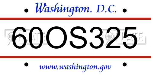 60OS325 District Of Columbia License Plate