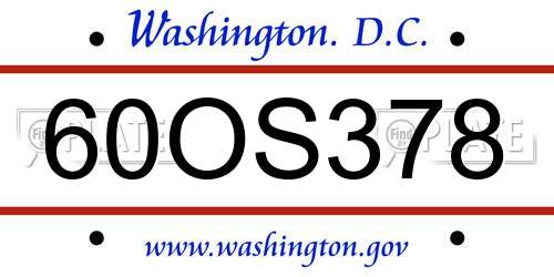 60OS378 District Of Columbia License Plate